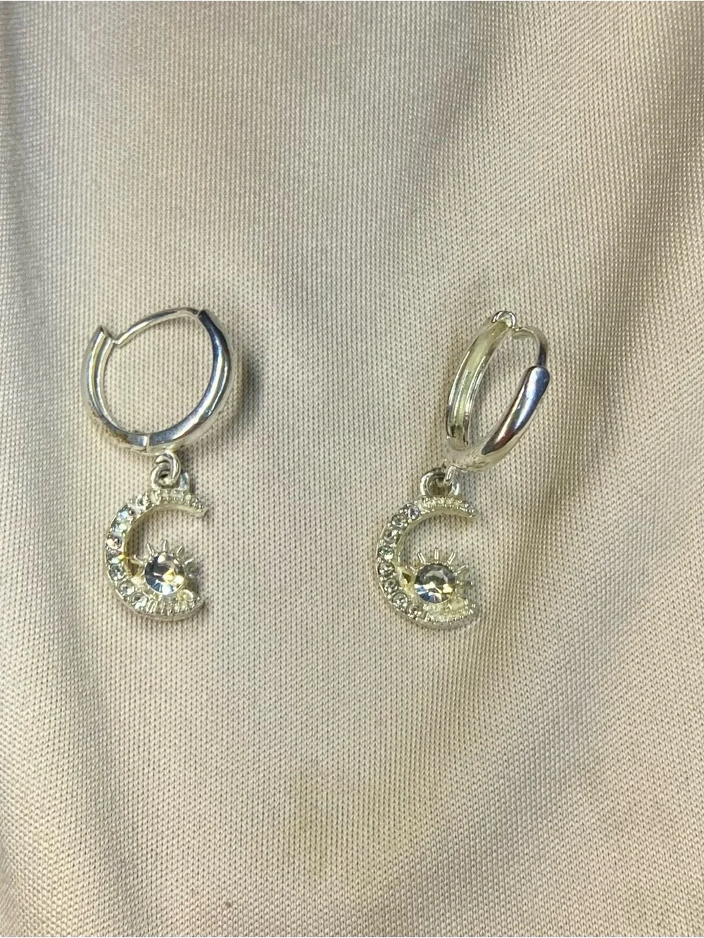 Luna Sol Italy Silver Plated Sun Moon Huggie Hoop Earrings